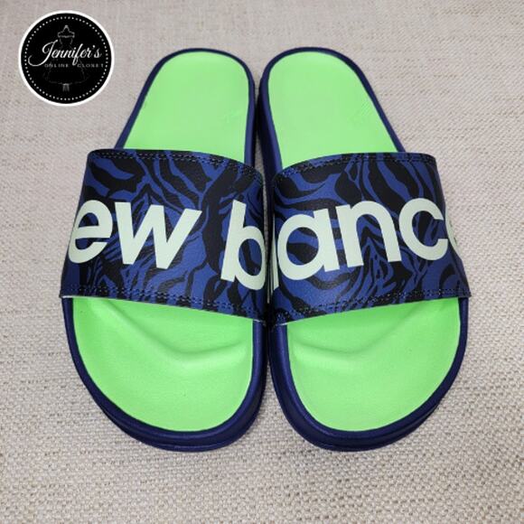 New Balance NWOT Women's Blue & Neon Green Slip On Slides Size 10 - Picture 2 of 11